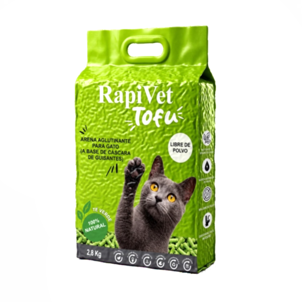 RapiVet Tofu arena aglutinante para gatos, fragancia té verde, 2,8 kg