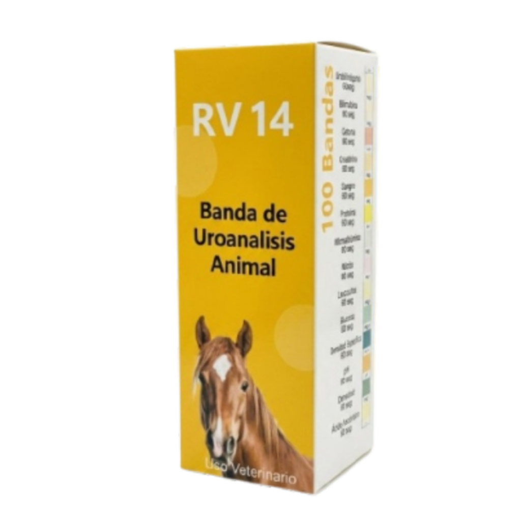 Banda de uroanálisis RV 14 para equinos, bovinos y porcinos, 100 bandas