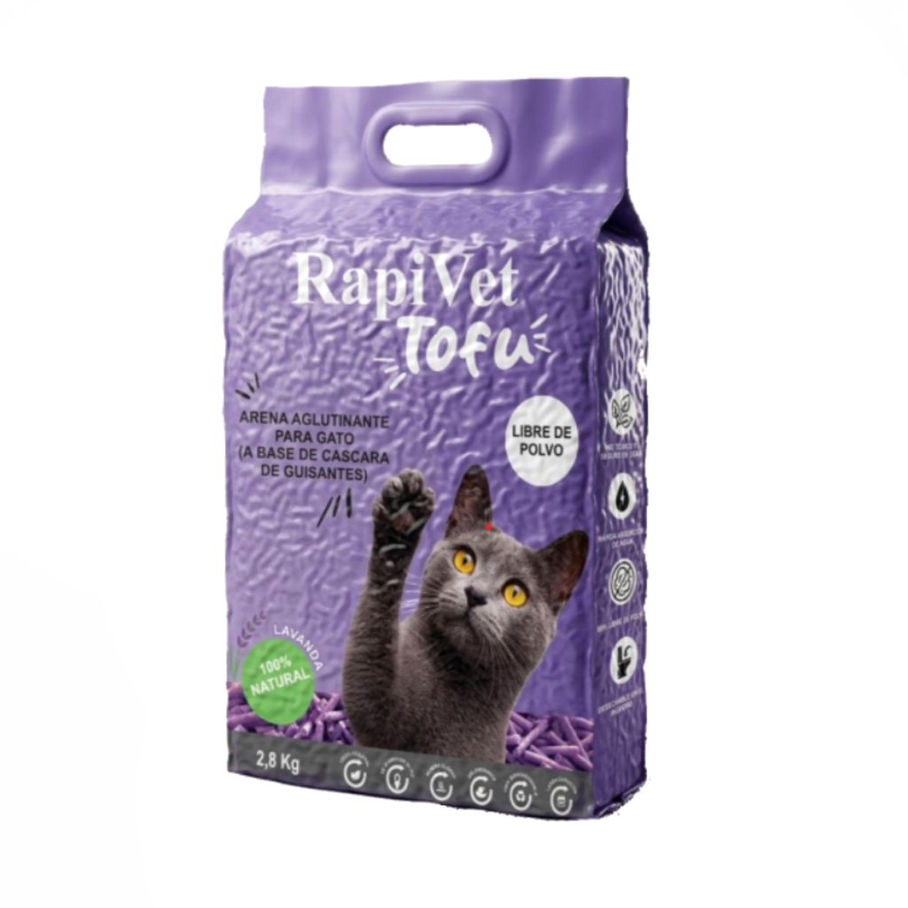RapiVet Tofu arena aglutinante para gatos, fragancia lavanda, 2,8 kg